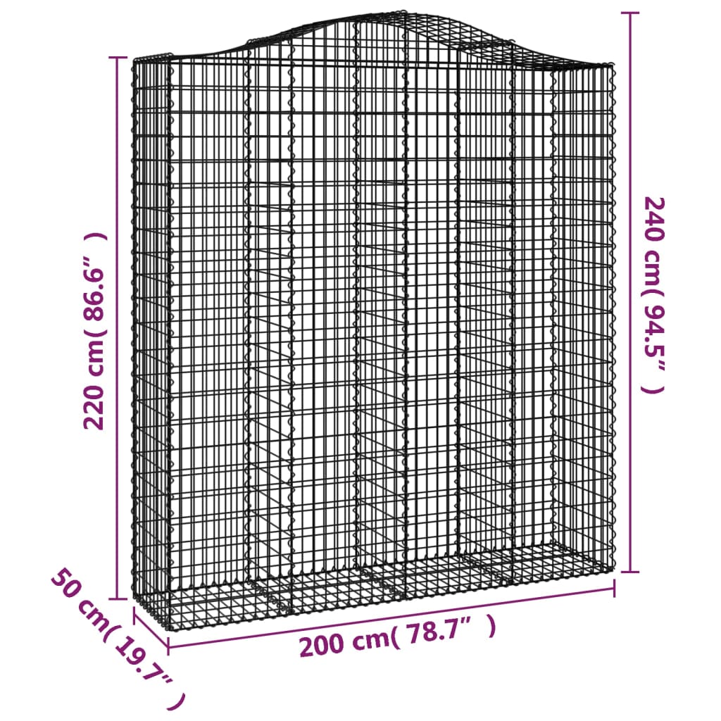vidaXL Συρματοκιβώτια Τοξωτά 12 τεμ. 200x50x220/240 εκ. Γαλβαν. Ατσάλι