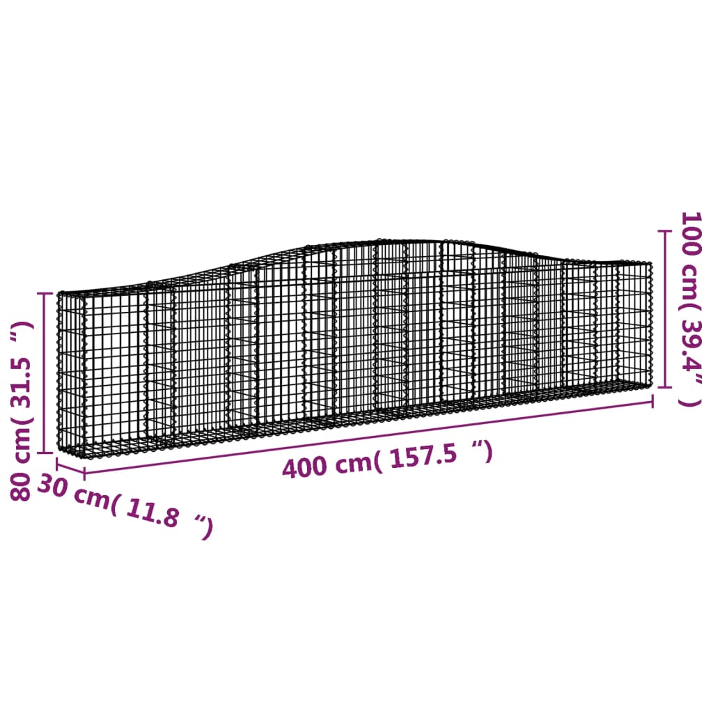 vidaXL Συρματοκιβώτια Τοξωτά 15 τεμ. 400x30x80/100 εκ. Γαλβαν. Ατσάλι