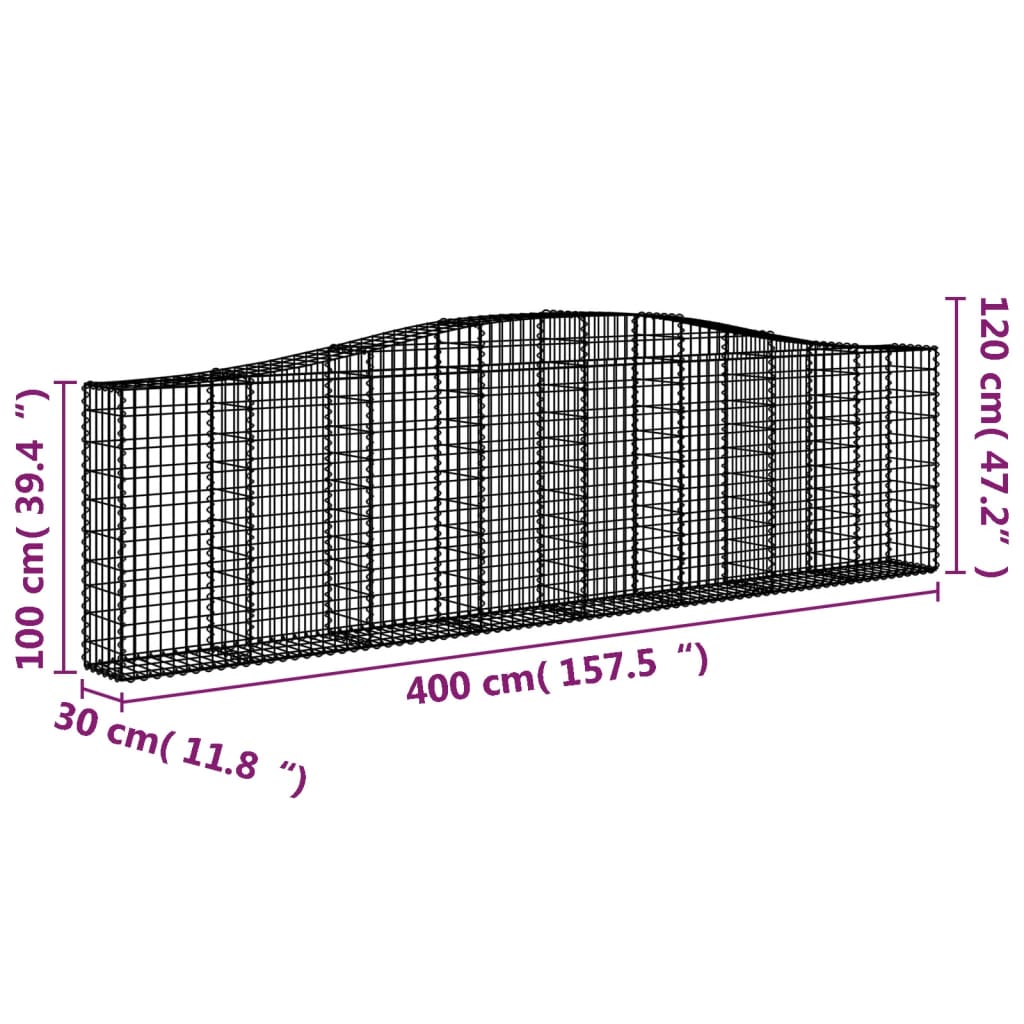 vidaXL Συρματοκιβώτια Τοξωτά 10 τεμ. 400x30x100/120 εκ. Γαλβαν. Ατσάλι