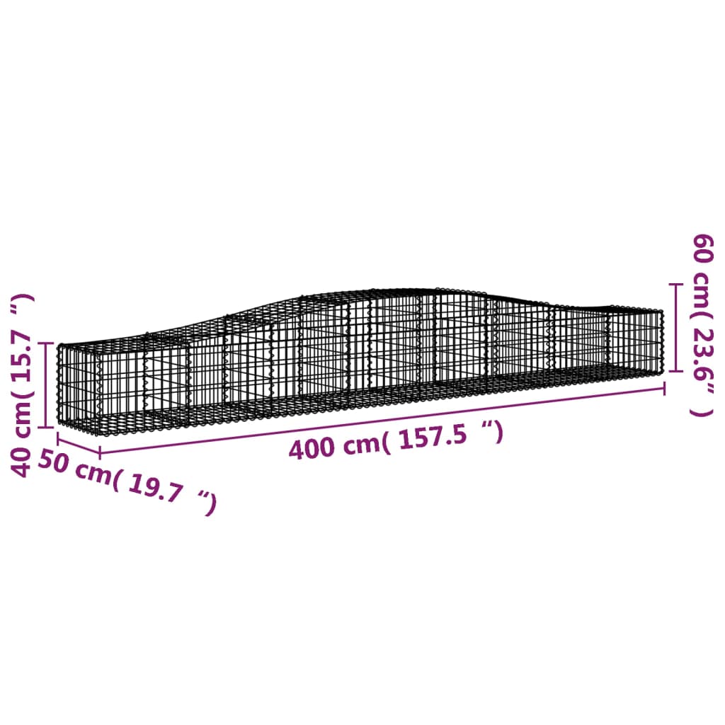 vidaXL Συρματοκιβώτια Τοξωτά 25 τεμ. 400x50x40/60 εκ. Γαλβαν. Ατσάλι