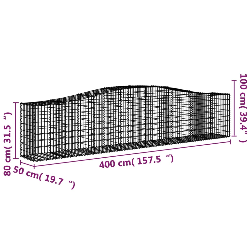 vidaXL Συρματοκιβώτια Τοξωτά 25 τεμ. 400x50x80/100 εκ. Γαλβαν. Ατσάλι