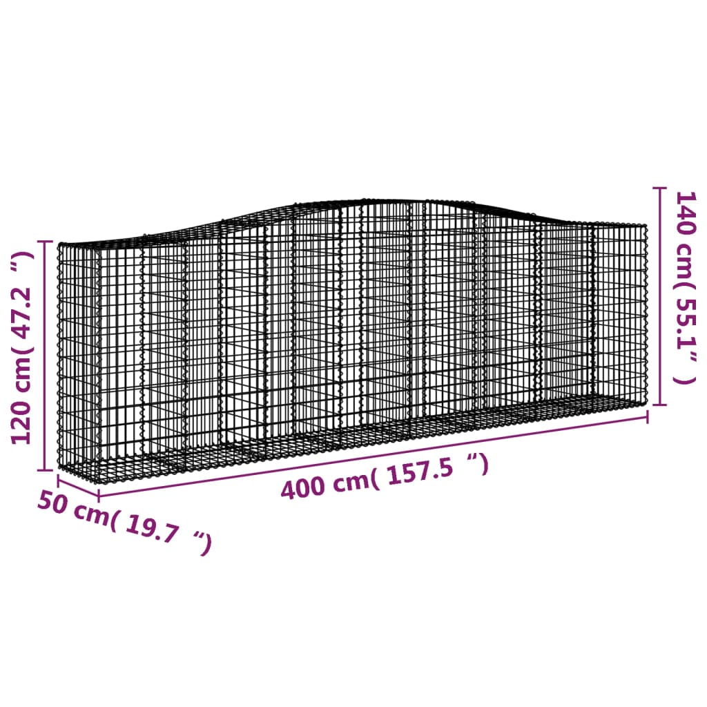vidaXL Συρματοκιβώτια Τοξωτά 8 τεμ. 400x50x120/140 εκ. Γαλβαν. Ατσάλι