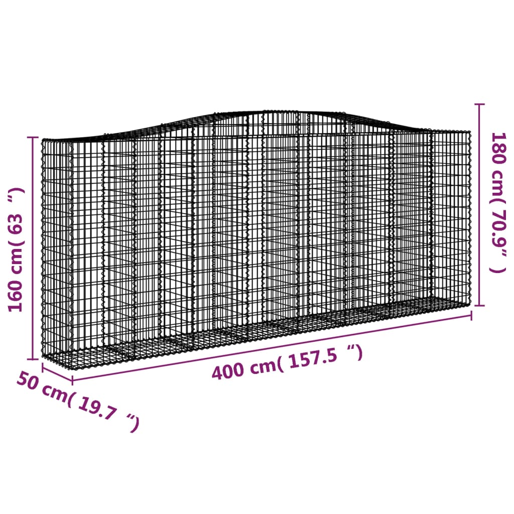 vidaXL Συρματοκιβώτια Τοξωτά 8 τεμ. 400x50x160/180 εκ. Γαλβαν. Ατσάλι