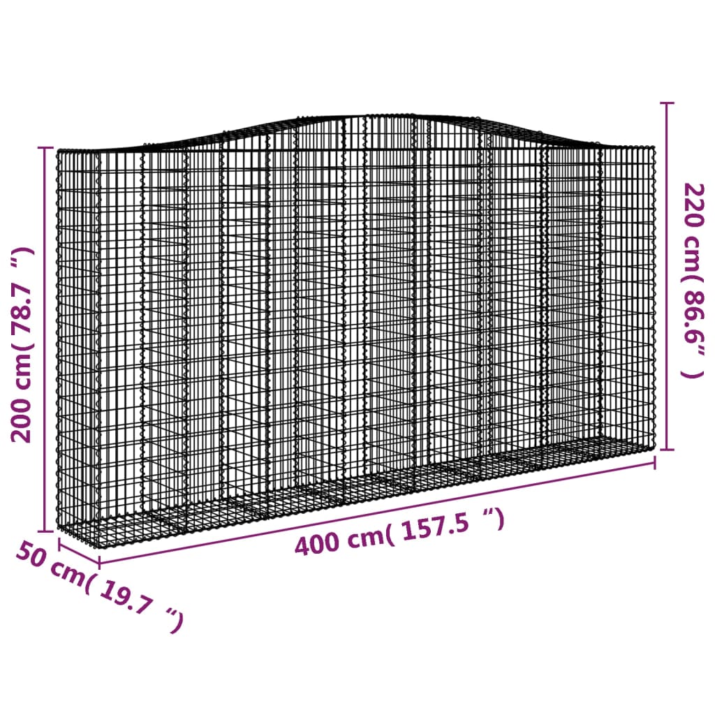 vidaXL Συρματοκιβώτια Τοξωτά 8 τεμ. 400x50x200/220 εκ. Γαλβαν. Ατσάλι