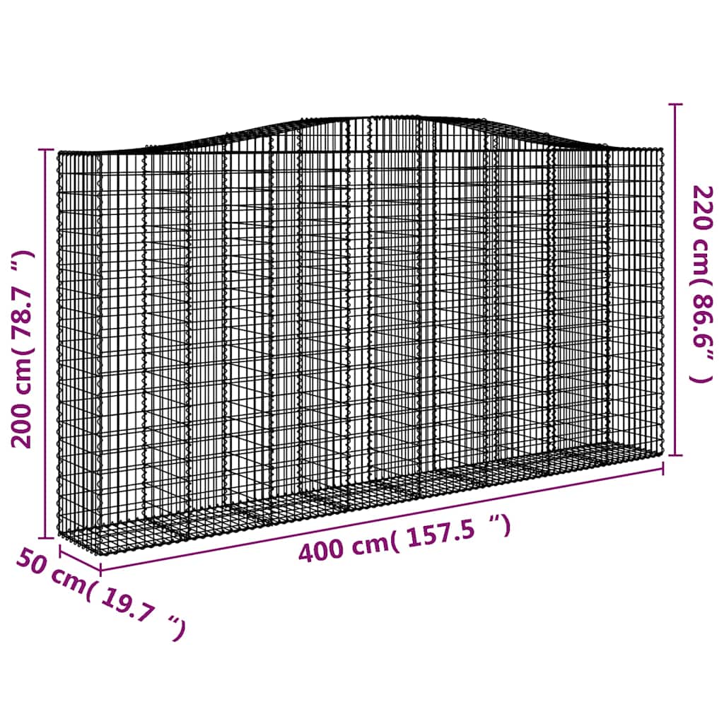 vidaXL Συρματοκιβώτια Τοξωτά 9 τεμ. 400x50x200/220 εκ. Γαλβαν. Ατσάλι