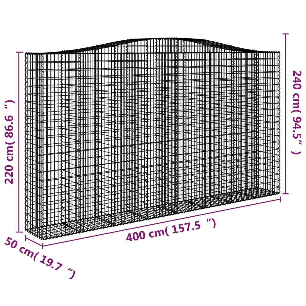 vidaXL Συρματοκιβώτια Τοξωτά 9 τεμ. 400x50x220/240 εκ. Γαλβαν. Σίδερο