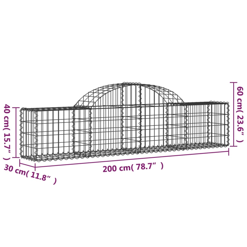 vidaXL Συρματοκιβώτια Τοξωτά 15 τεμ. 200x30x40/60 εκ. Γαλβαν. Ατσάλι