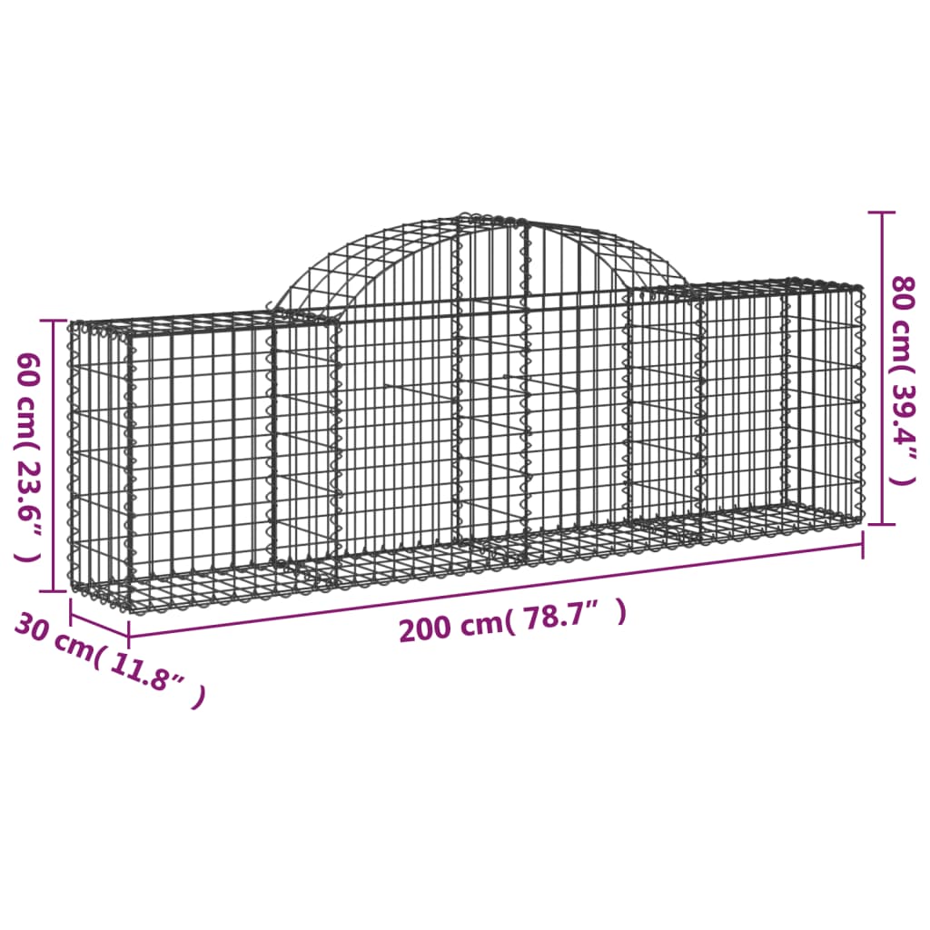 vidaXL Συρματοκιβώτια Τοξωτά 11 τεμ. 200x30x60/80 εκ. Γαλβαν. Ατσάλι