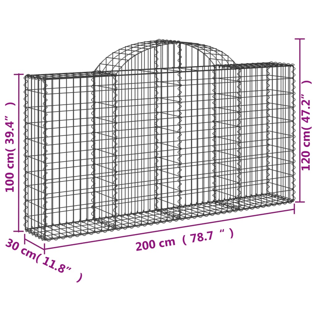 vidaXL Συρματοκιβώτια Τοξωτά 7 τεμ. 200x30x100/120 εκ. Γαλβαν. Ατσάλι