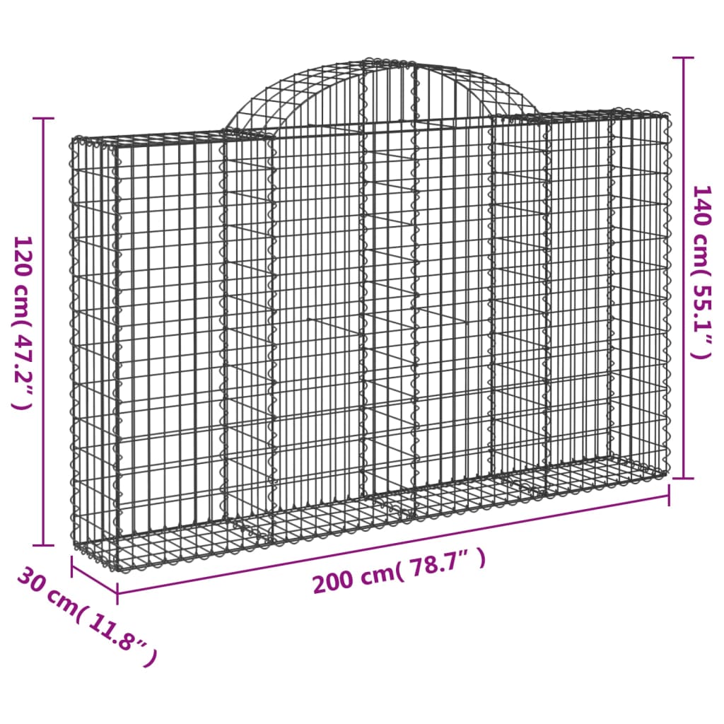 vidaXL Συρματοκιβώτια Τοξωτά 40 τεμ. 200x30x120/140 εκ. Γαλβαν. Ατσάλι