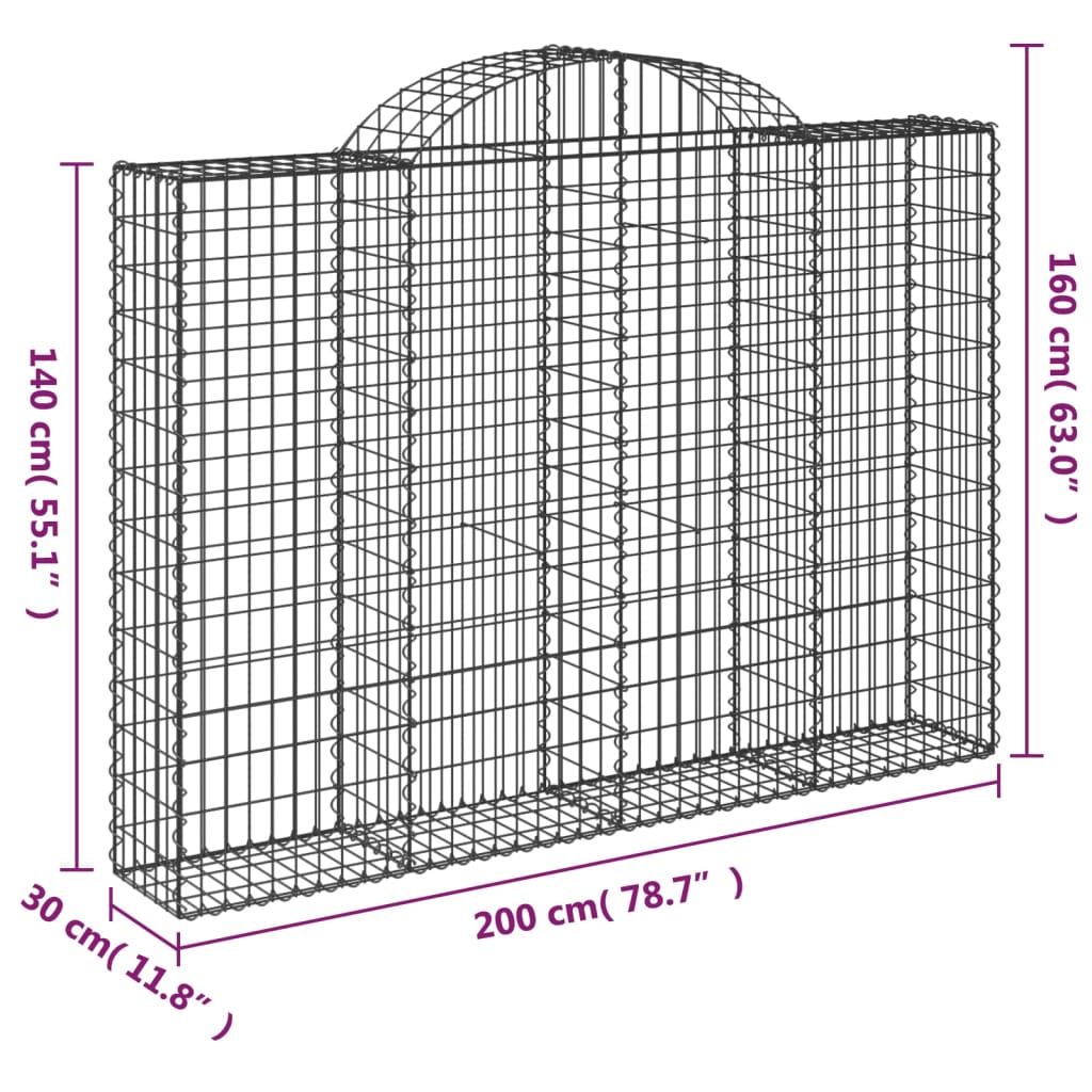 vidaXL Συρματοκιβώτια Τοξωτά 3 τεμ. 200x30x140/160 εκ. Γαλβαν. Ατσάλι