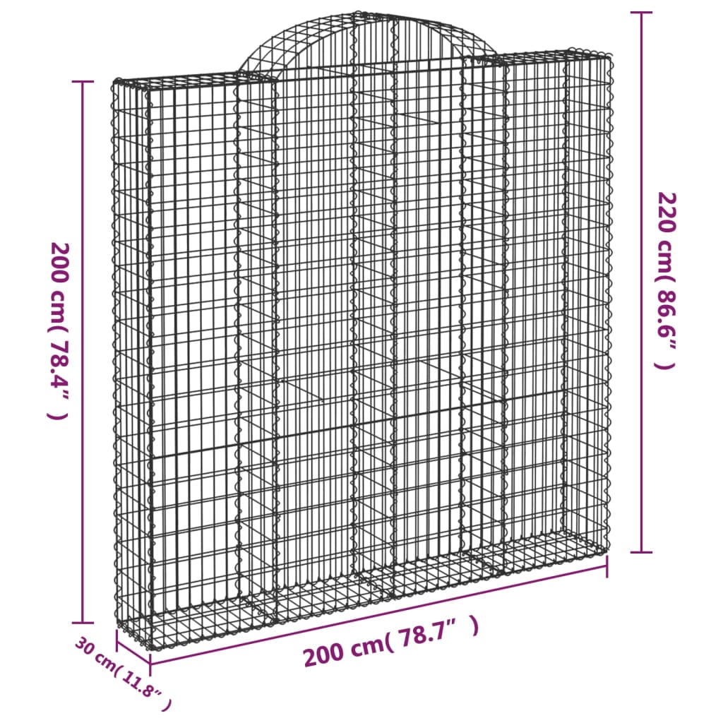 vidaXL Συρματοκιβώτια Τοξωτά 3 τεμ. 200x30x200/220 εκ. Γαλβαν. Ατσάλι