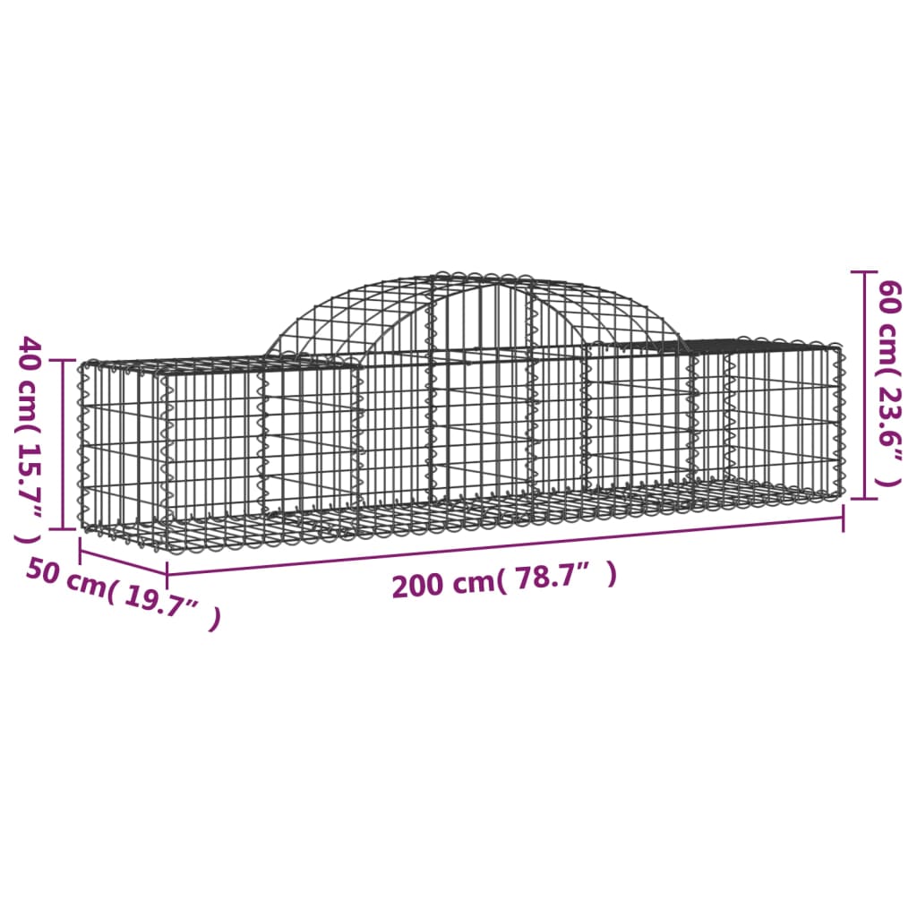 vidaXL Συρματοκιβώτια Τοξωτά 13 τεμ. 200x50x40/60 εκ. Γαλβαν. Ατσάλι