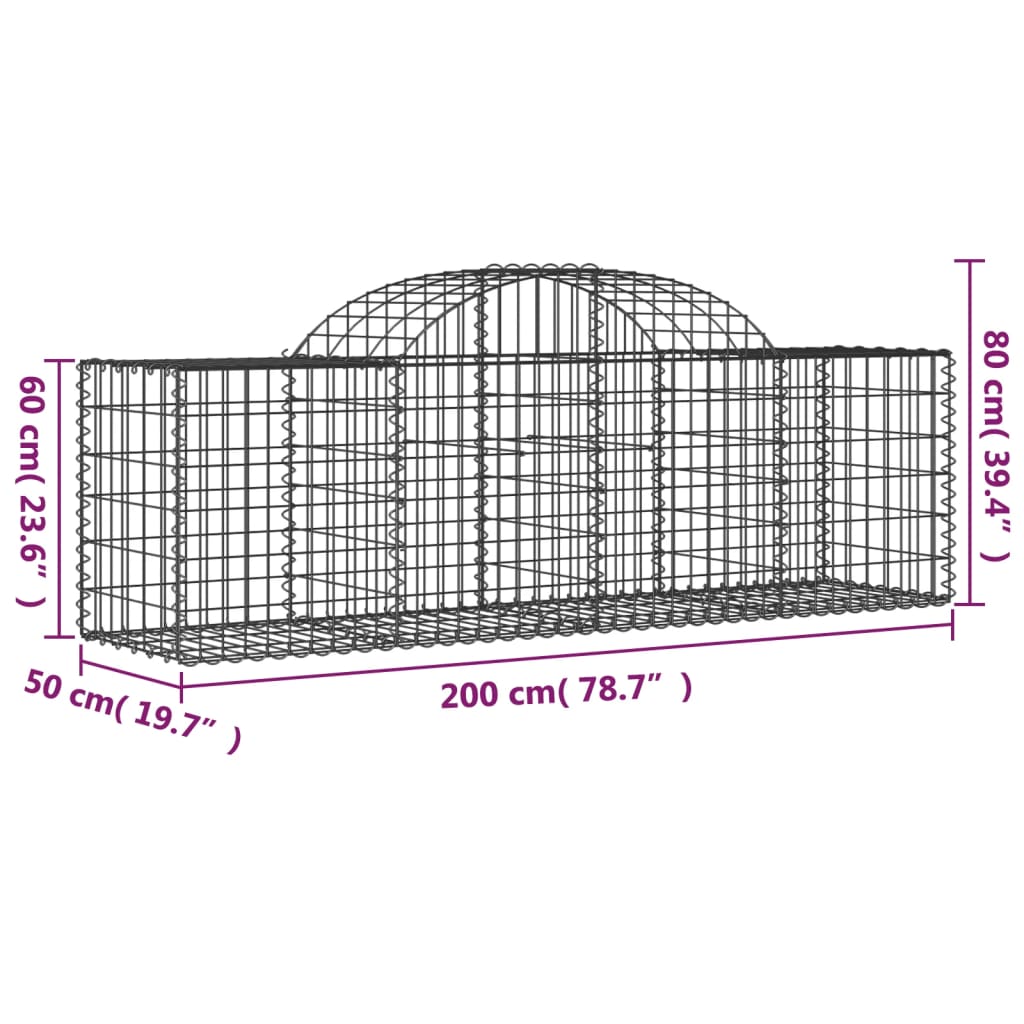 vidaXL Συρματοκιβώτια Τοξωτά 50 τεμ. 200x50x60/80 εκ. Γαλβαν. Ατσάλι