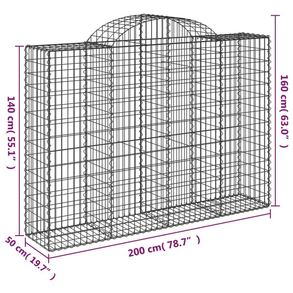vidaXL Συρματοκιβώτια Τοξωτά 13 τεμ. 200x50x140/160 εκ. Γαλβαν. Ατσάλι