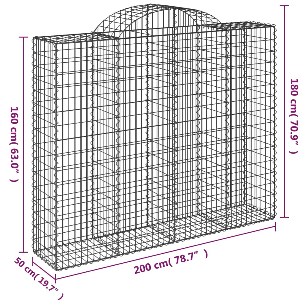 vidaXL Συρματοκιβώτια Τοξωτά 18 τεμ. 200x50x160/180 εκ. Γαλβαν. Ατσάλι
