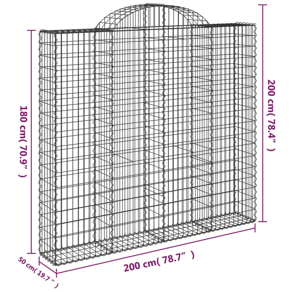 vidaXL Συρματοκιβώτια Τοξωτά 4 τεμ. 200x50x180/200 εκ. Γαλβαν. Ατσάλι