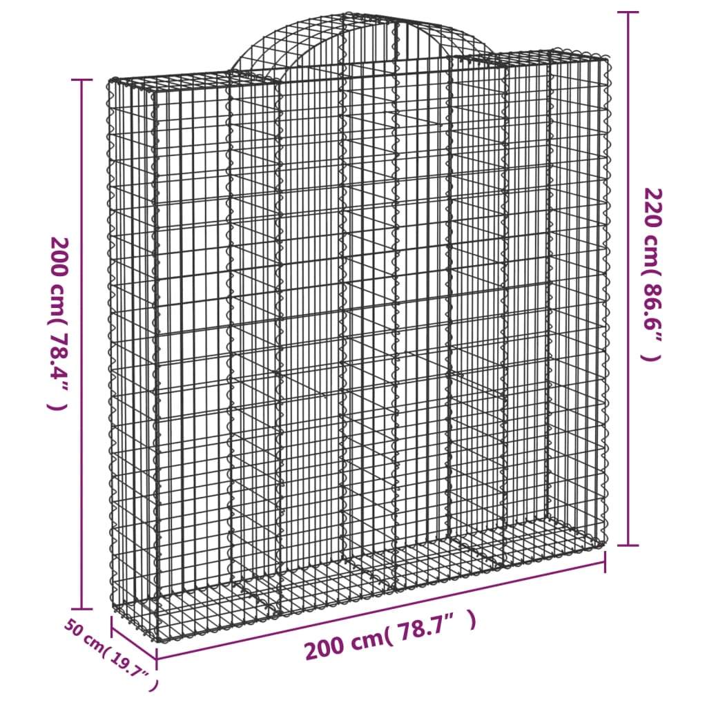 vidaXL Συρματοκιβώτια Τοξωτά 10 τεμ. 200x50x200/220 εκ. Γαλβαν. Ατσάλι