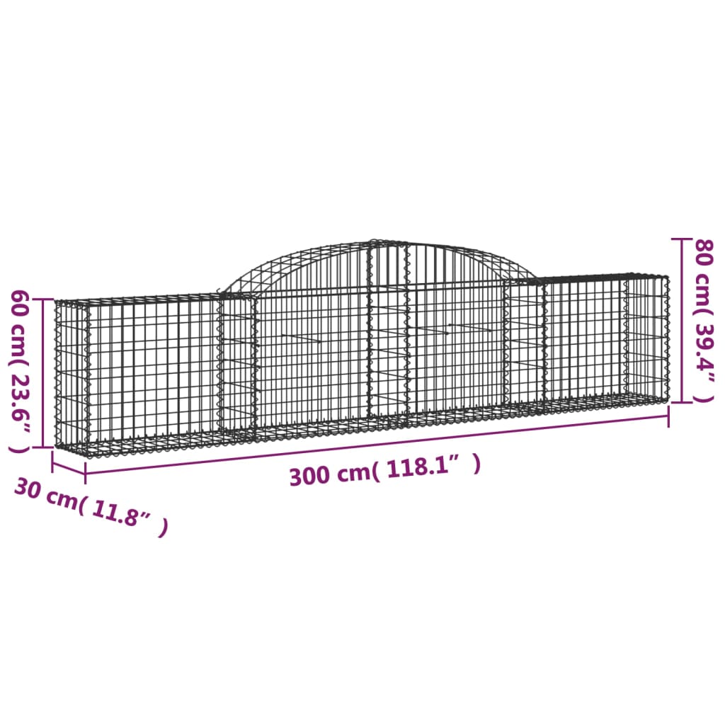 vidaXL Συρματοκιβώτια Τοξωτά 17 τεμ. 300x30x60/80 εκ. Γαλβαν. Ατσάλι