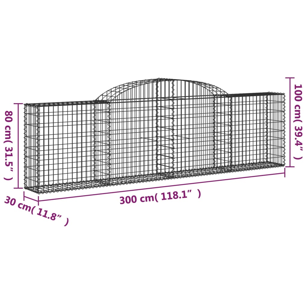 vidaXL Συρματοκιβώτια Τοξωτά 9 τεμ. 300x30x80/100 εκ. Γαλβαν. Ατσάλι