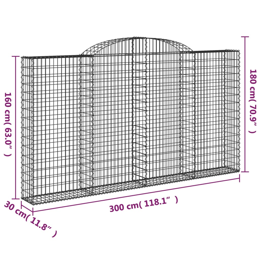 vidaXL Συρματοκιβώτια Τοξωτά 4 τεμ. 300x30x160/180 εκ. Γαλβαν. Ατσάλι