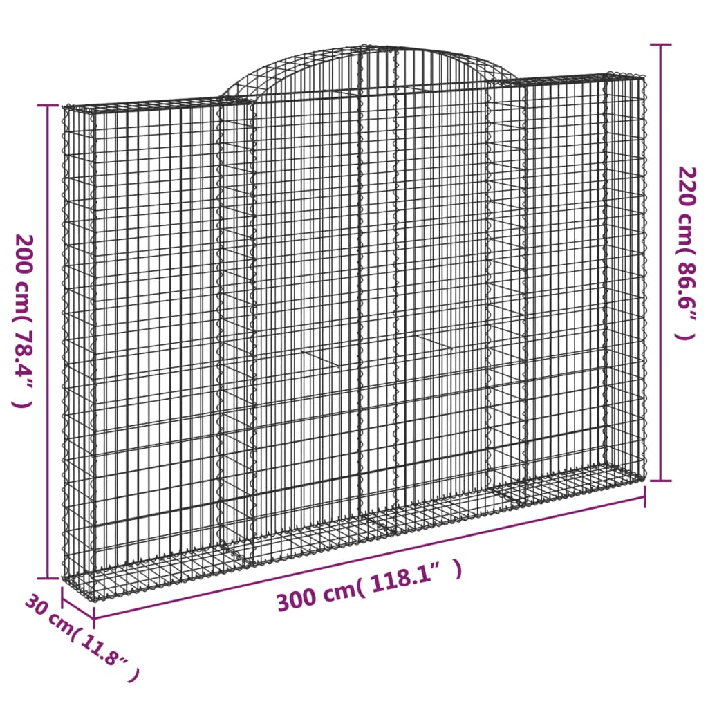 vidaXL Συρματοκιβώτια Τοξωτά 5 τεμ. 300x30x200/220 εκ. Γαλβαν. Ατσάλι