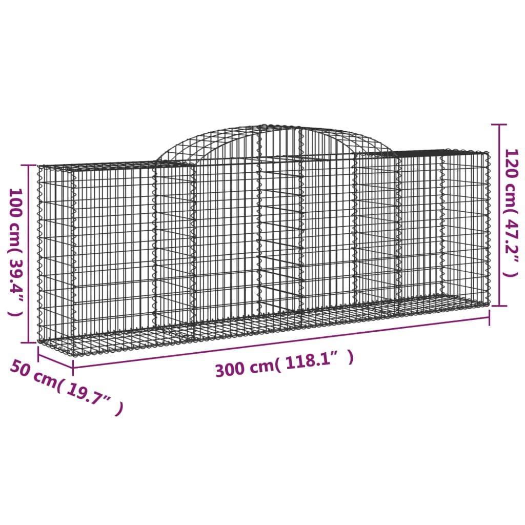 vidaXL Συρματοκιβώτια Τοξωτά 30 τεμ. 300x50x100/120 εκ. Γαλβαν. Ατσάλι
