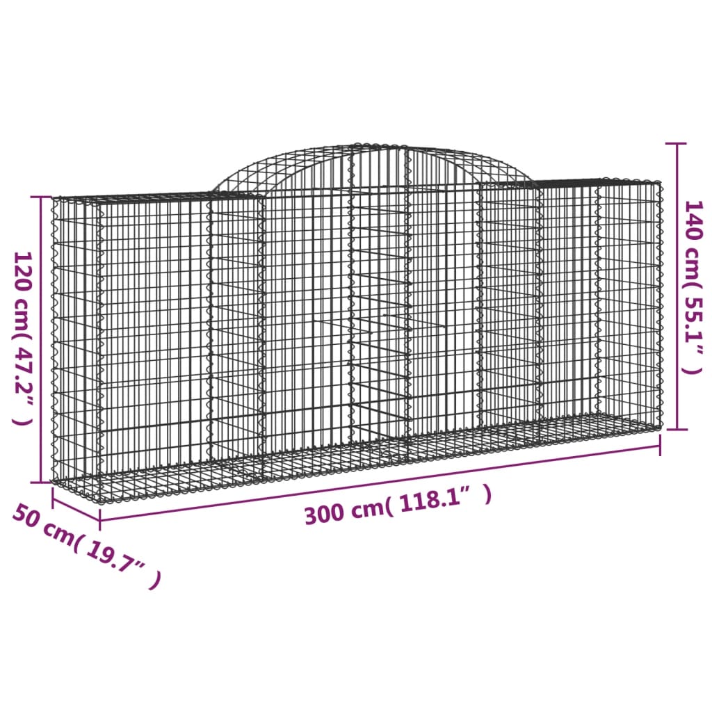 vidaXL Συρματοκιβώτια Τοξωτά 8 τεμ. 300x50x120/140 εκ. Γαλβαν. Ατσάλι