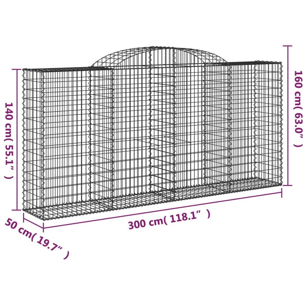 vidaXL Συρματοκιβώτια Τοξωτά 25 τεμ. 300x50x140/160 εκ. Γαλβαν. Ατσάλι