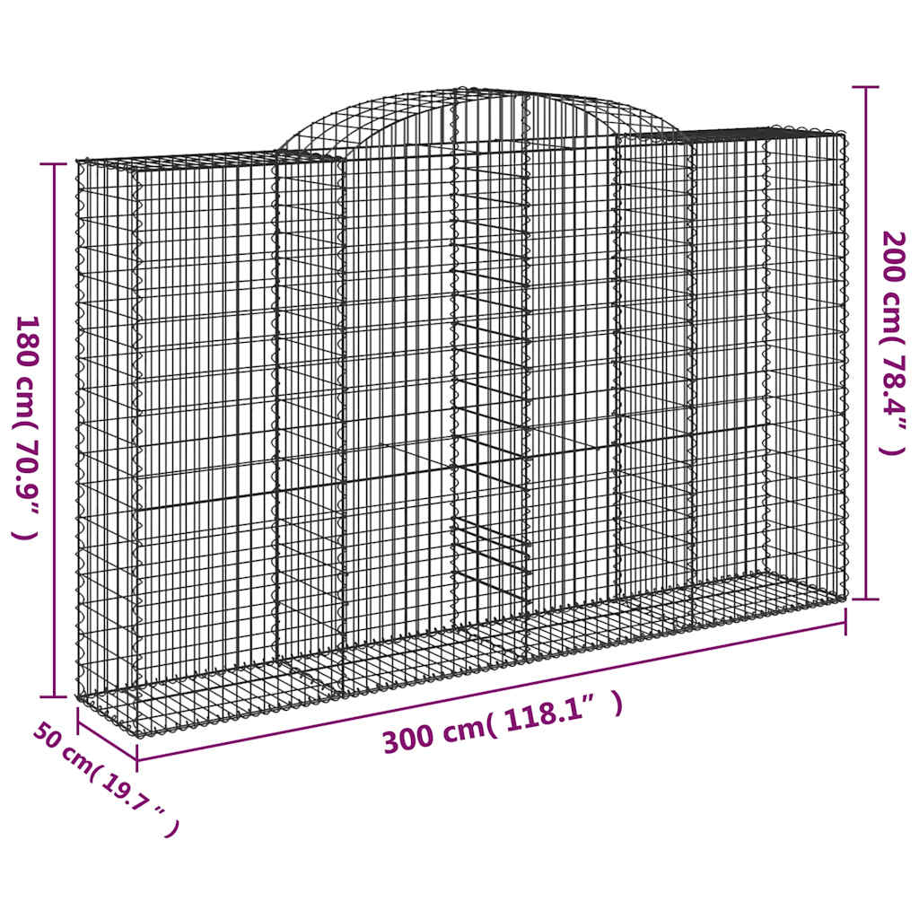 vidaXL Συρματοκιβώτια Τοξωτά 15 τεμ. 300x50x180/200 εκ. Γαλβαν. Ατσάλι