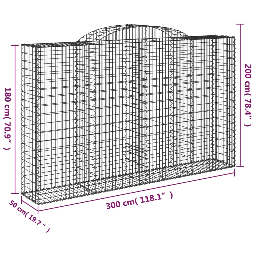 vidaXL Συρματοκιβώτια Τοξωτά 17 τεμ. 300x50x180/200 εκ. Γαλβαν. Ατσάλι