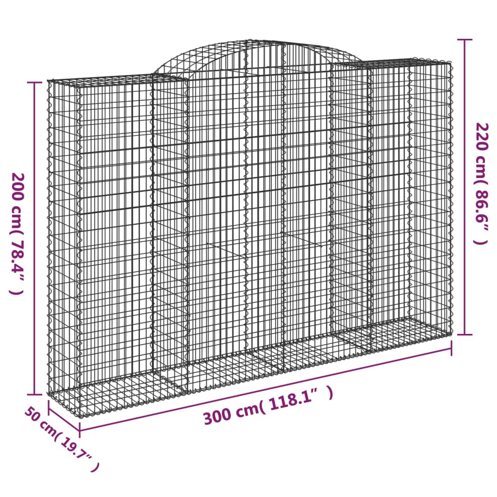 vidaXL Συρματοκιβώτια Τοξωτά 10 τεμ. 300x50x200/220 εκ. Γαλβαν. Ατσάλι