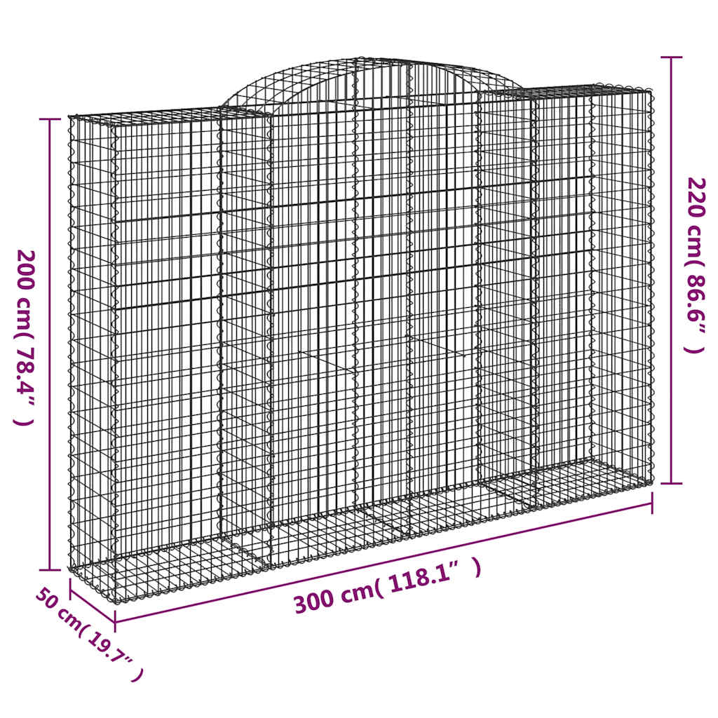 vidaXL Συρματοκιβώτια Τοξωτά 12 τεμ. 300x50x200/220 εκ. Γαλβαν. Ατσάλι