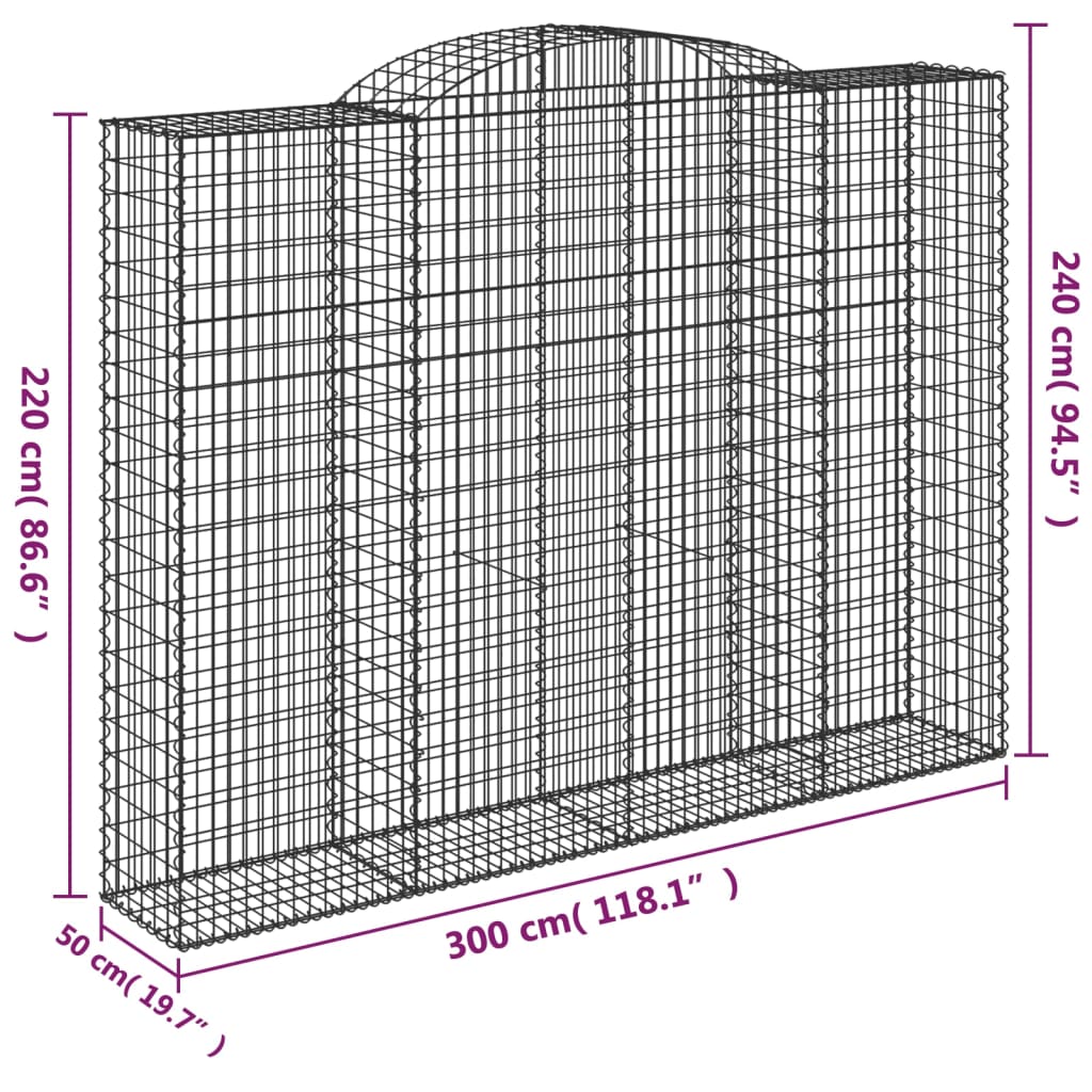 vidaXL Συρματοκιβώτια Τοξωτά 11 τεμ. 300x50x220/240 εκ. Γαλβαν. Ατσάλι
