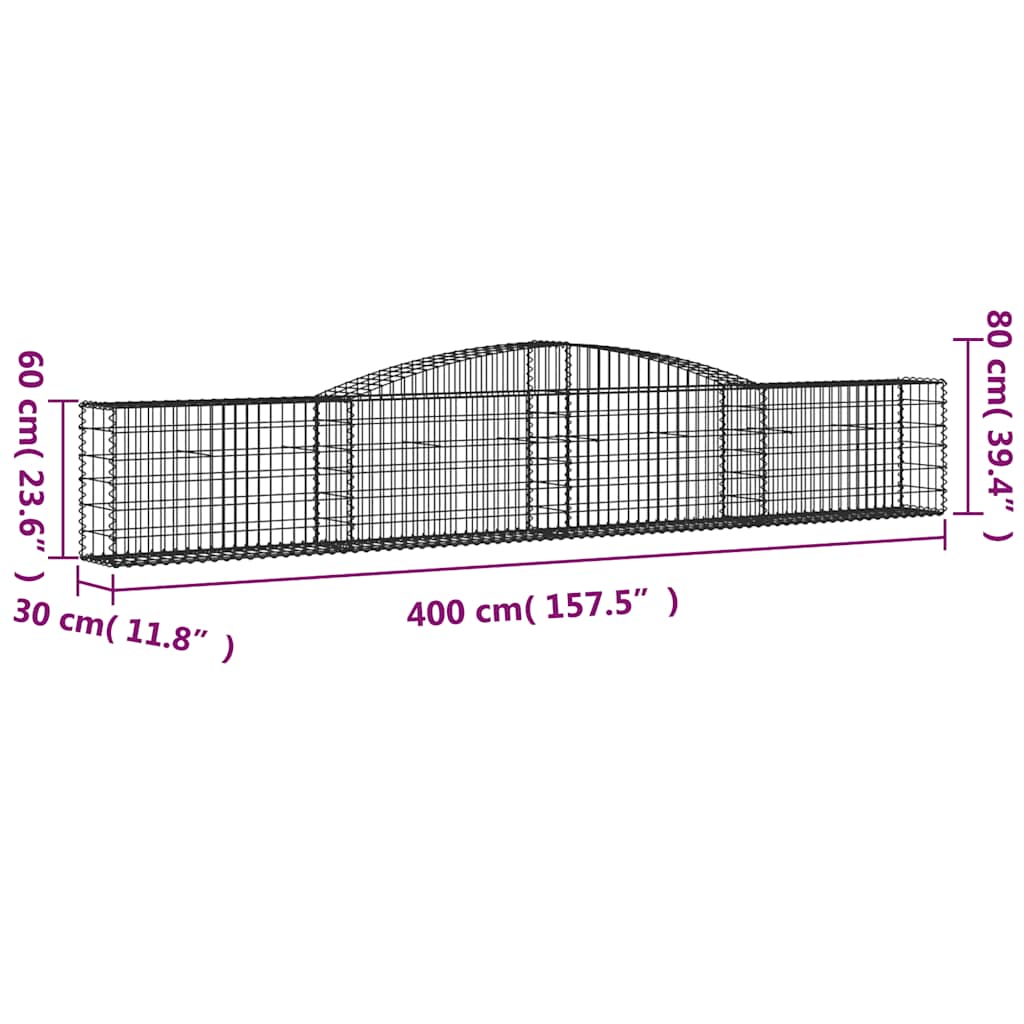 vidaXL Συρματοκιβώτια Τοξωτά 4 τεμ. 400x30x60/80 εκ. Γαλβαν. Ατσάλι