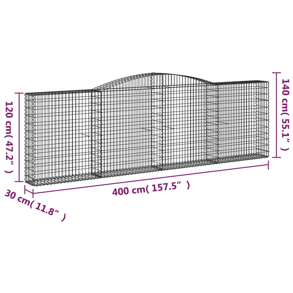vidaXL Συρματοκιβώτια Τοξωτά 7 τεμ. 400x30x120/140 εκ. Γαλβαν. Ατσάλι