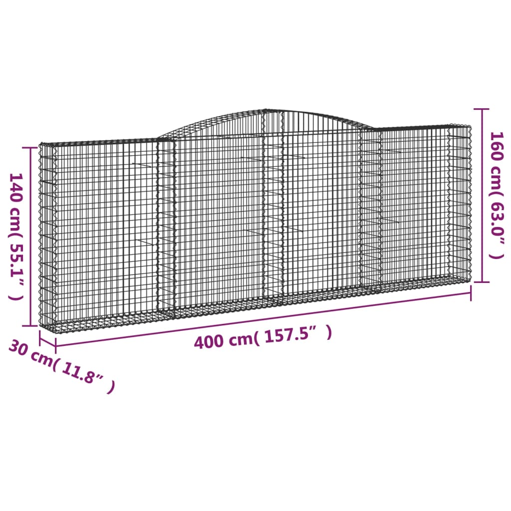 vidaXL Συρματοκιβώτια Τοξωτά 3 τεμ. 400x30x140/160 εκ. Γαλβαν. Ατσάλι