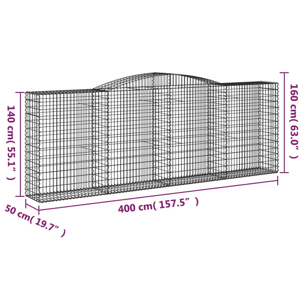 vidaXL Συρματοκιβώτια Τοξωτά 20 τεμ. 400x50x140/160 εκ. Γαλβαν. Ατσάλι