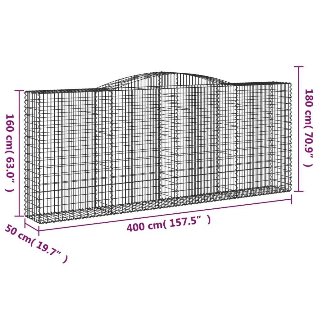 vidaXL Συρματοκιβώτια Τοξωτά 8 τεμ. 400x50x160/180 εκ. Γαλβαν. Ατσάλι