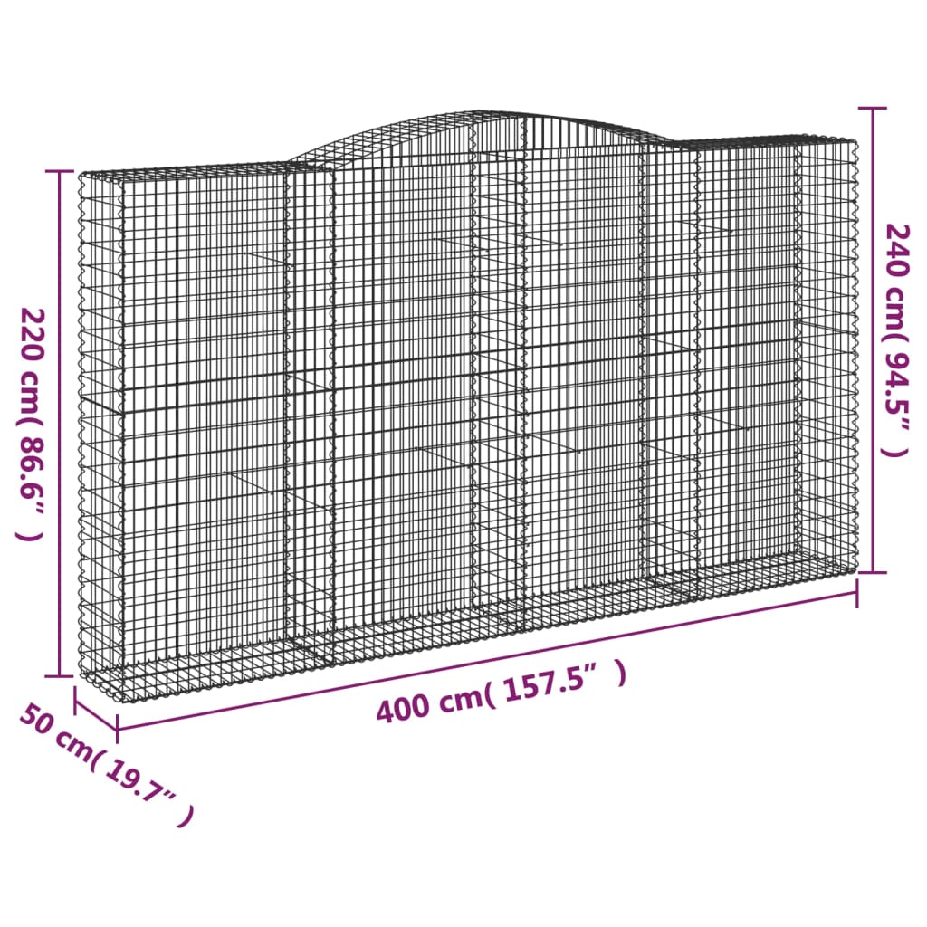 vidaXL Συρματοκιβώτια Τοξωτά 3 τεμ. 400x50x220/240 εκ. Γαλβαν. Ατσάλι
