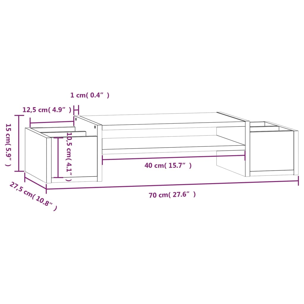 vidaXL Βάση Οθόνης Λευκή 70x27,5x15 εκ. από Μασίφ Ξύλο Πεύκου