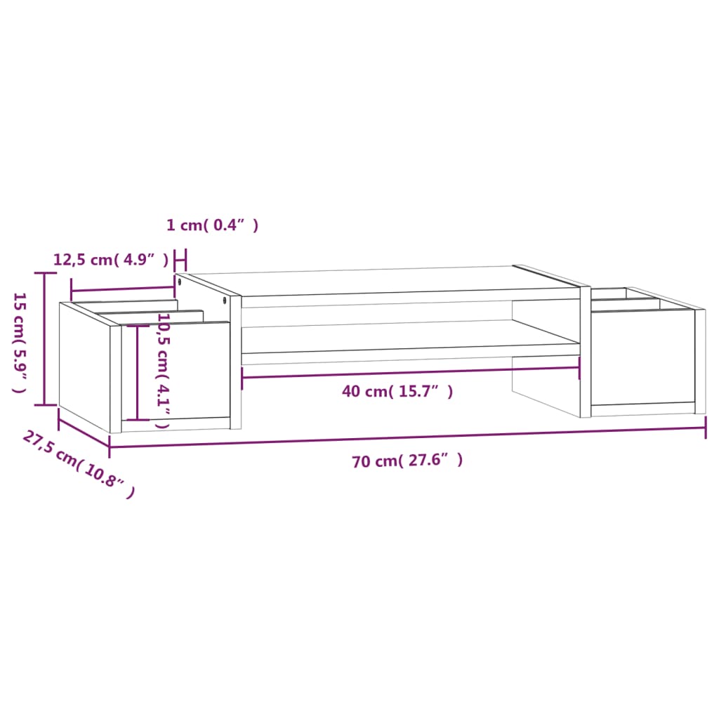 vidaXL Βάση Οθόνης Γκρι 70 x 27,5 x 15 εκ. από Μασίφ Ξύλο Πεύκου