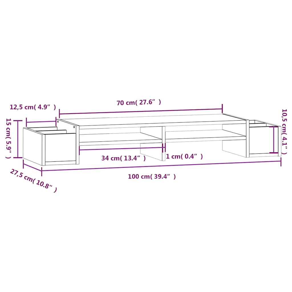 vidaXL Βάση Οθόνης Καφέ 100x27,5x15 εκ. από Μασίφ Ξύλο Πεύκου