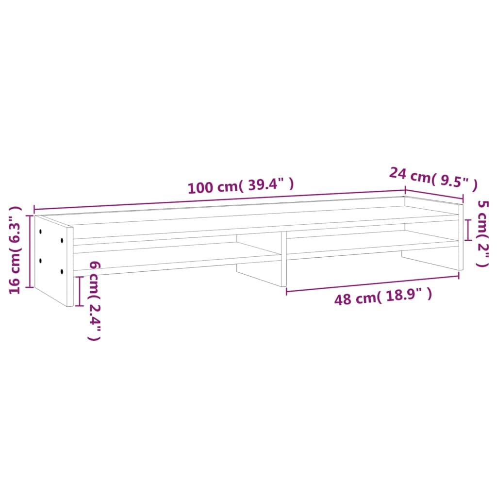 vidaXL Βάση Οθόνης Καφέ Μελί 100 x 24 x 16 εκ. από Μασίφ Ξύλο Πεύκου