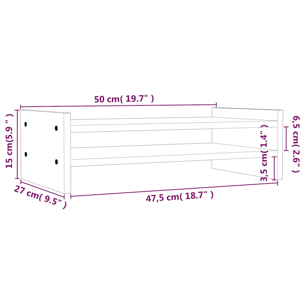 vidaXL Βάση Οθόνης Λευκή 50 x 27 x 15 εκ. από Μασίφ Ξύλο Πεύκου