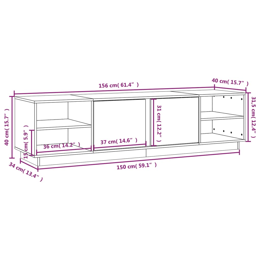 vidaXL Έπιπλο Τηλεόρασης Γκρι 156x40x40 εκ. από Μασίφ Ξύλο Πεύκου