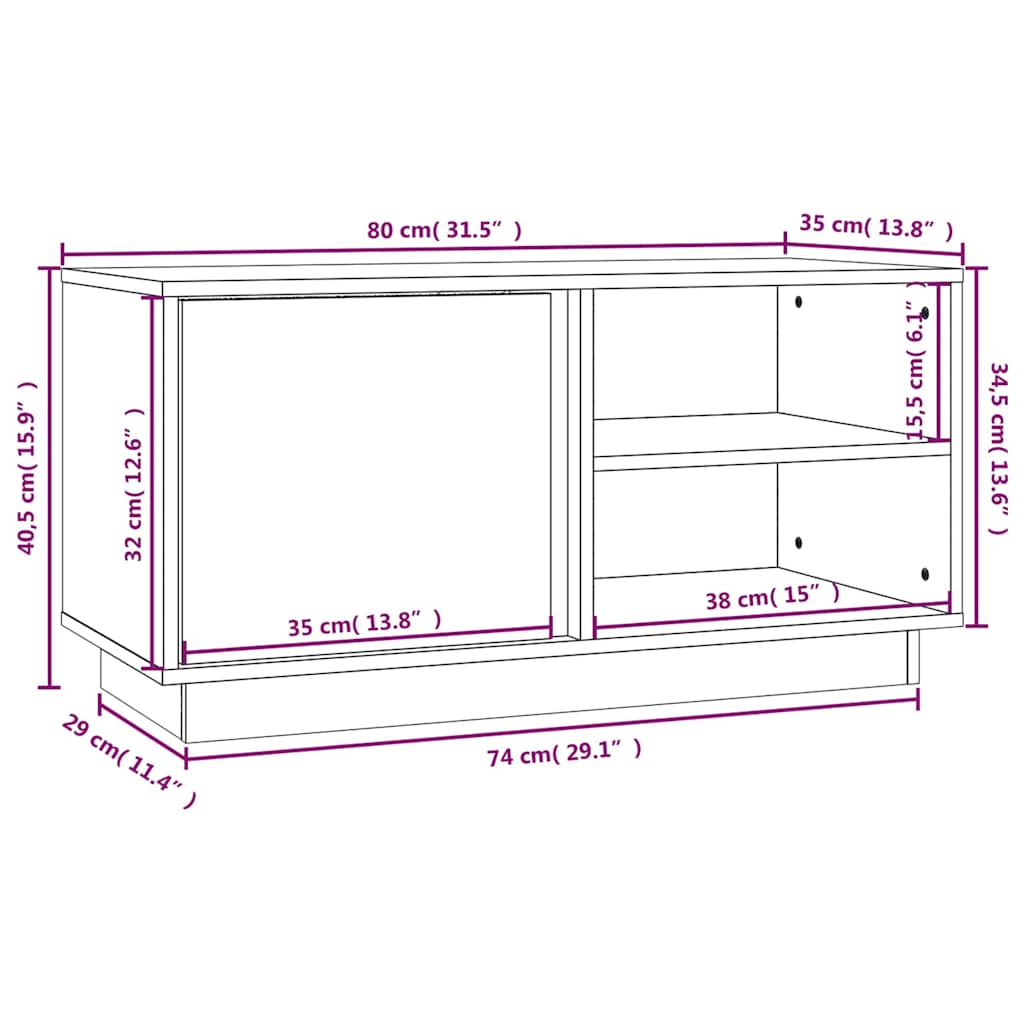 vidaXL Έπιπλο Τηλεόρασης Λευκό 80x35x40,5 εκ. από Μασίφ Ξύλο Πεύκου