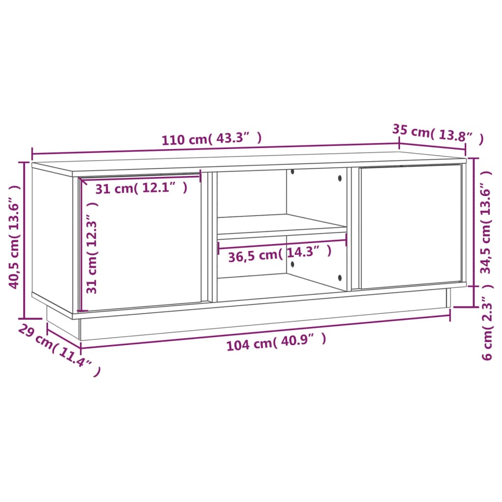 vidaXL Έπιπλο Τηλεόρασης Καφέ Μελί 110x35x40,5εκ από Μασίφ Ξύλο Πεύκου