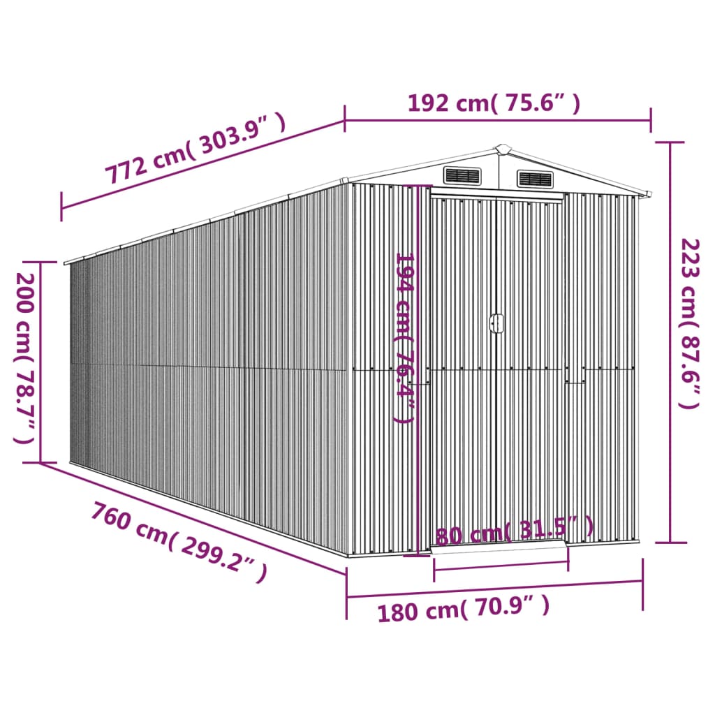vidaXL Αποθήκη Κήπου Πράσινη 192x772x223 εκ. Γαλβανισμένο Ατσάλι