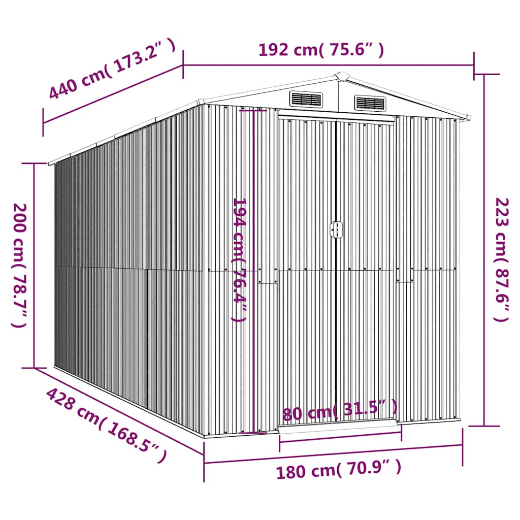 vidaXL Αποθήκη Κήπου Σκούρο καφέ 192x440x223 εκ. Γαλβανισμένο Ατσάλι